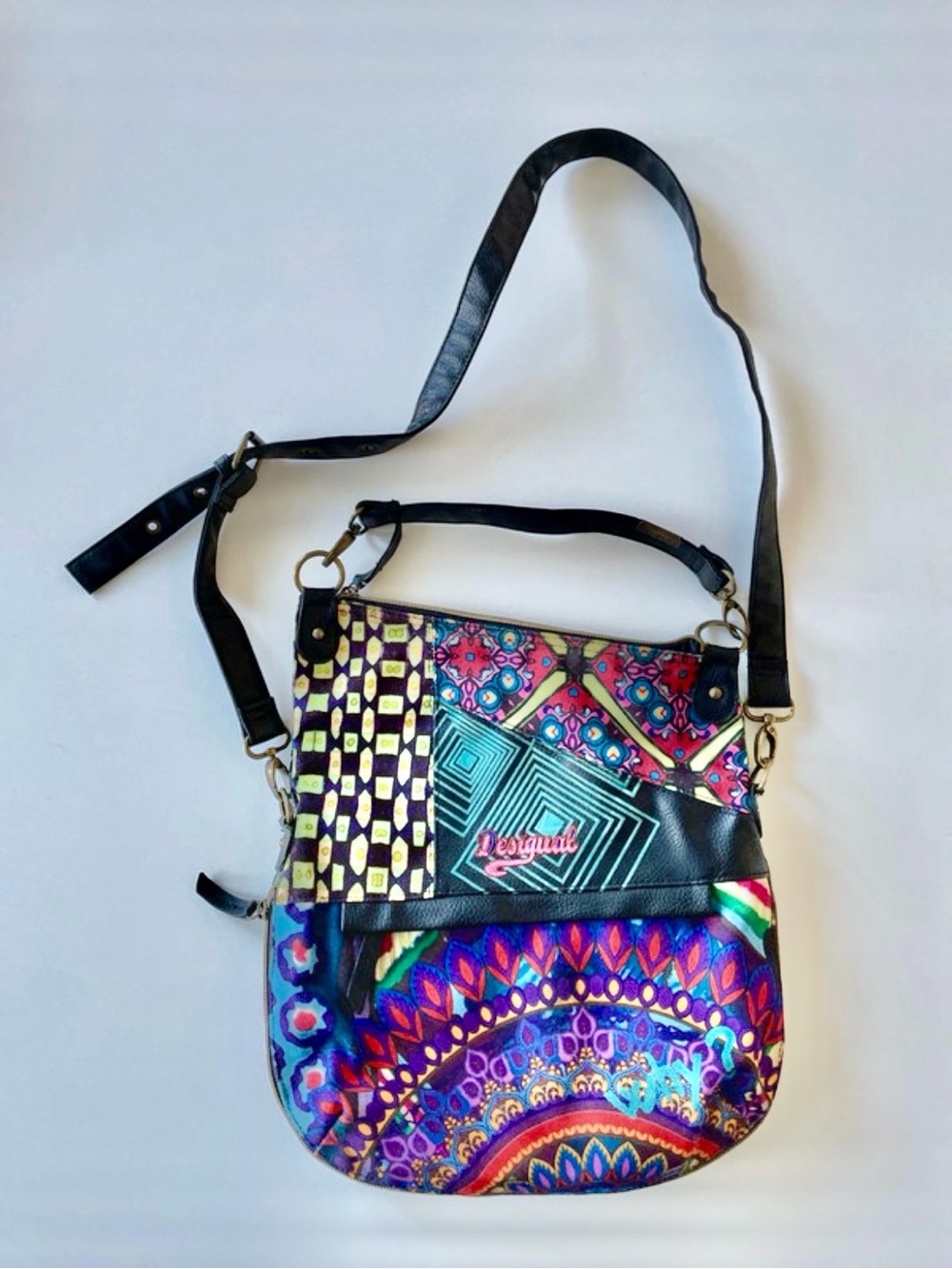 Desigual Rainbow Multicolor Shoulder or Crossbody Bag w/ Adjustable Black Strap